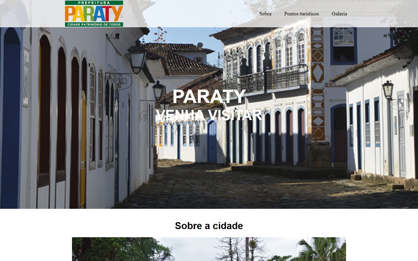 Página inicial do site sobre Paraty