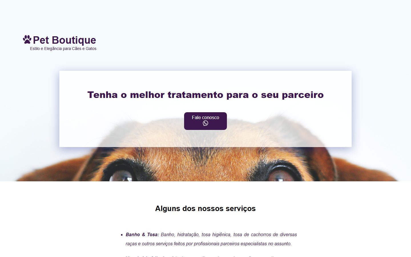 Página inicial do site Pet Boutique